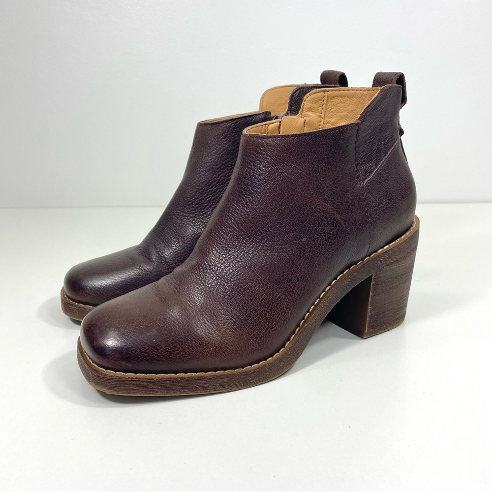 Crown Vintage Espresso Brown Leather Square Toe Western Zip Up Ankle Boots 6.5